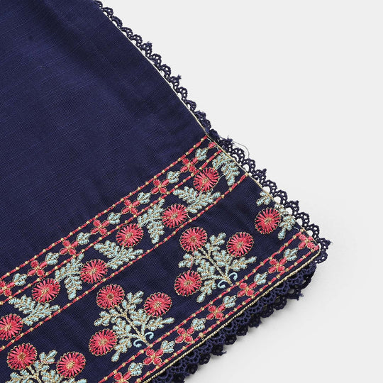 Girls Cotton Slub Embroidered 2Pcs - Navy Blue