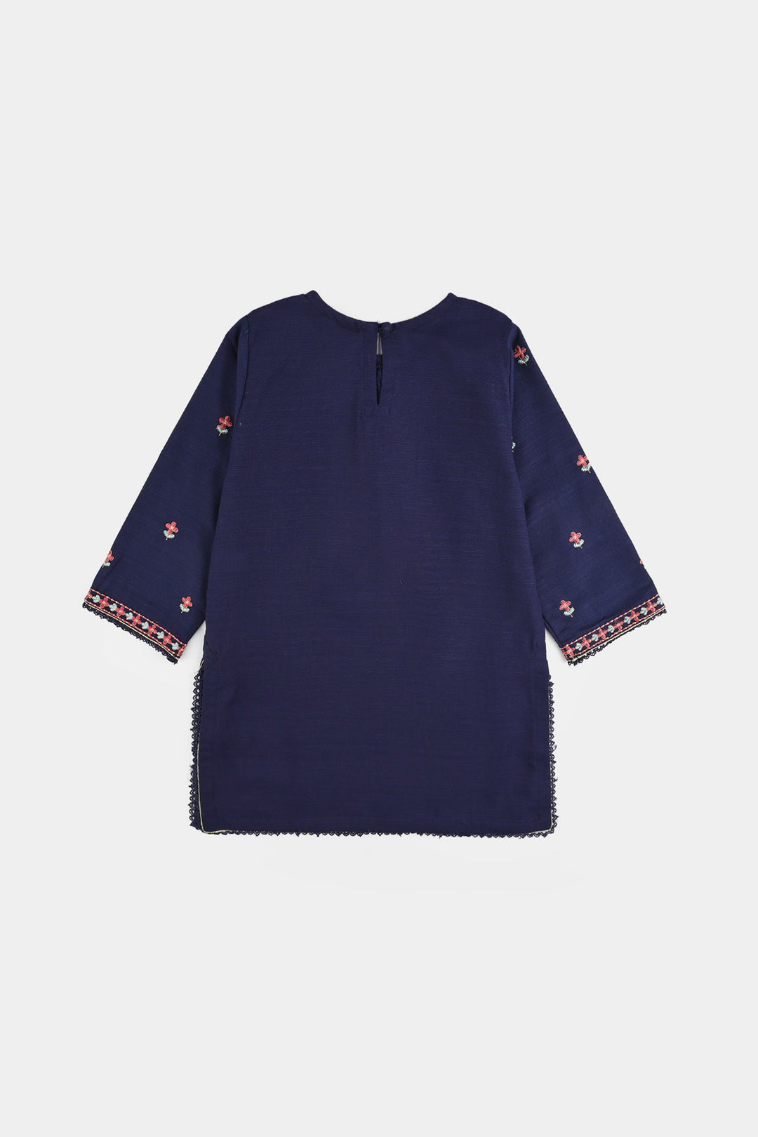 Girls Cotton Slub Embroidered 2Pcs - Navy Blue