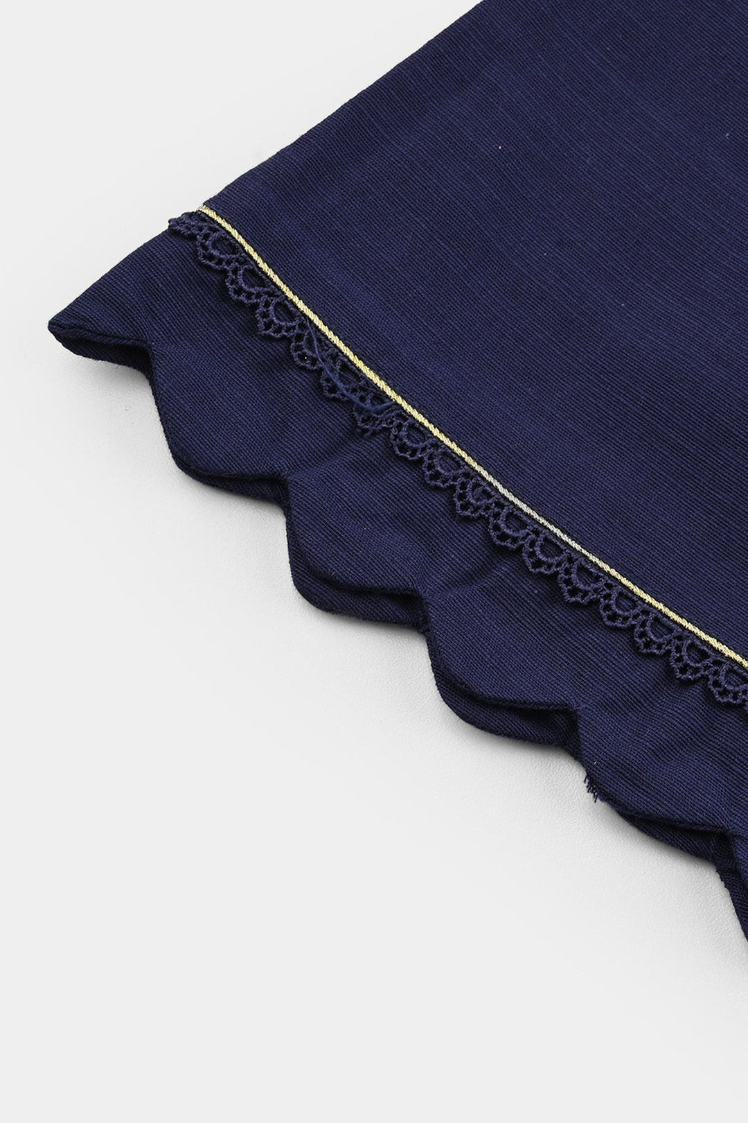 Girls Cotton Slub Embroidered 2Pcs - Navy Blue