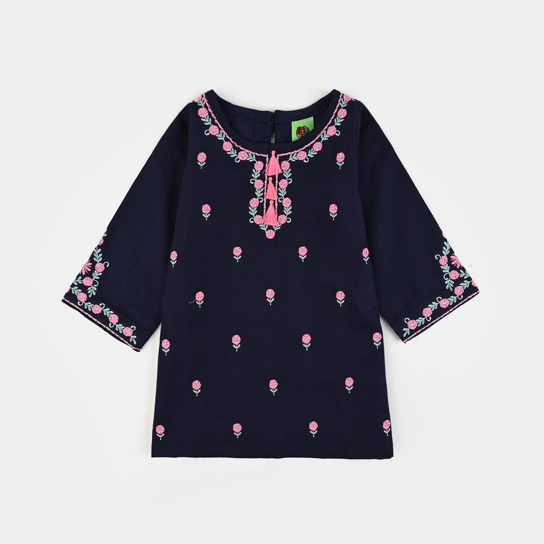 Infant Girls Cotton Slub Emb 2Pcs Amal-Navy Blue