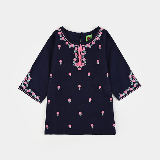 Infant Girls Cotton Slub Emb 2Pcs Amal-Navy Blue