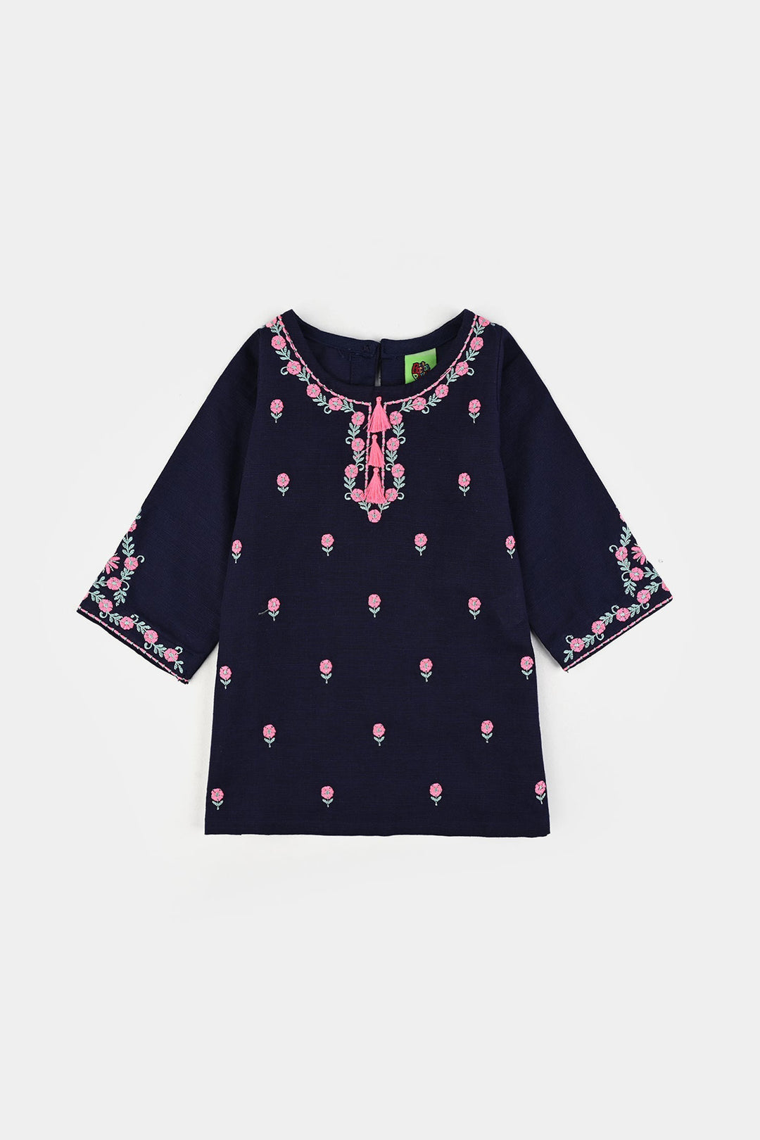 Infant Girls Cotton Slub Emb 2Pcs Amal-Navy Blue