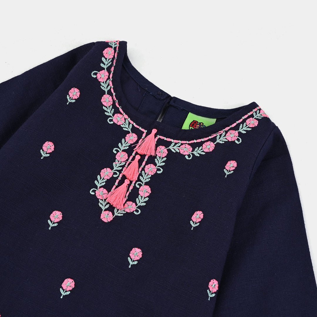 Infant Girls Cotton Slub Emb 2Pcs Amal-Navy Blue