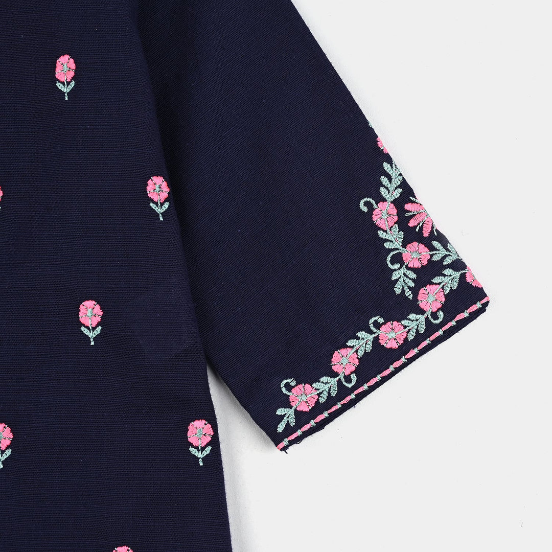 Infant Girls Cotton Slub Emb 2Pcs Amal-Navy Blue