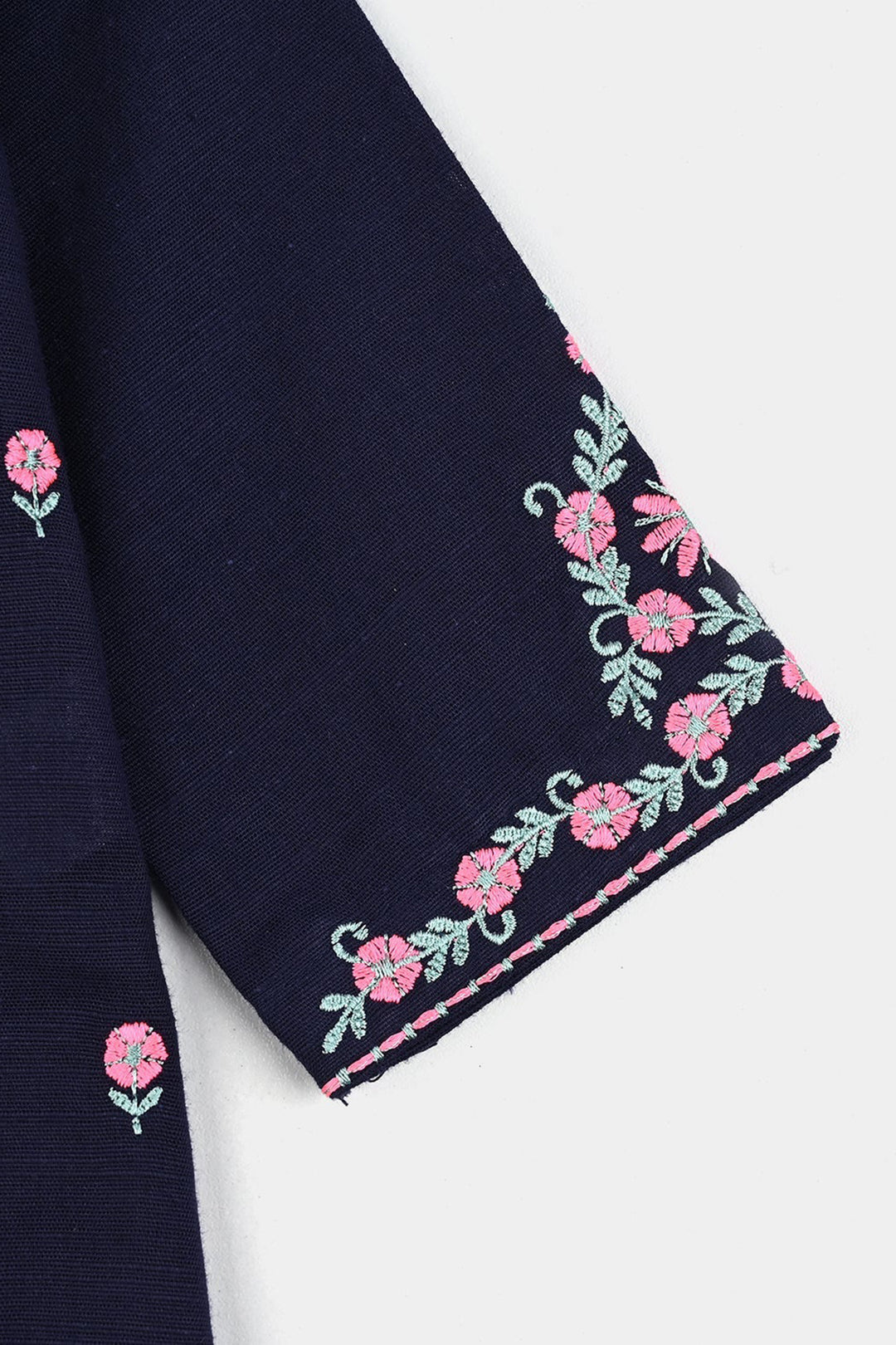 Infant Girls Cotton Slub Emb 2Pcs Amal-Navy Blue