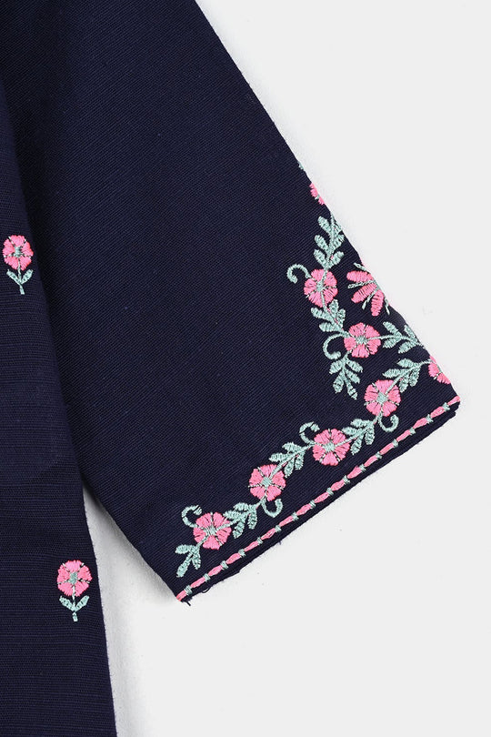 Infant Girls Cotton Slub Emb 2Pcs Amal-Navy Blue