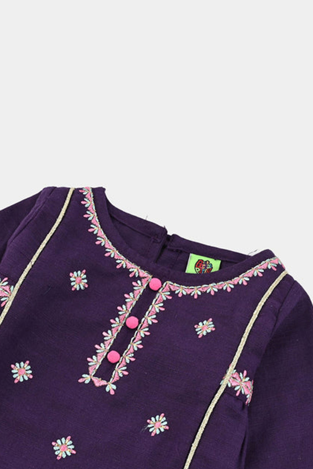 Infant Girls Cotton Slub Embroidered Kurti - Purple