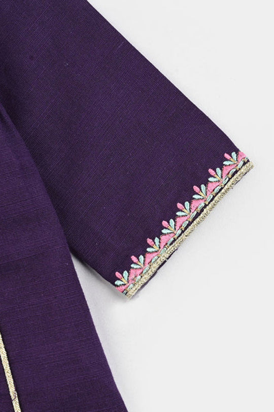 Infant Girls Cotton Slub Embroidered Kurti - Purple