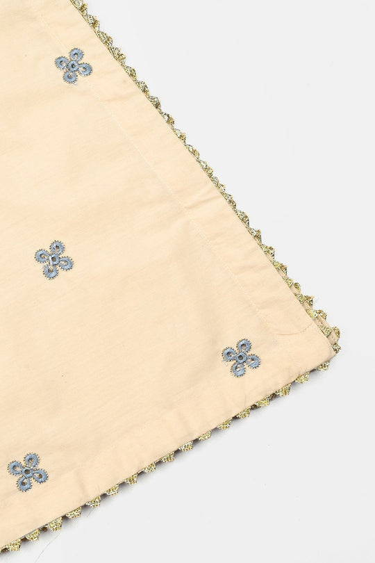 Girls Cotton Poplin Emb Kurti Chicken Kari-Cream