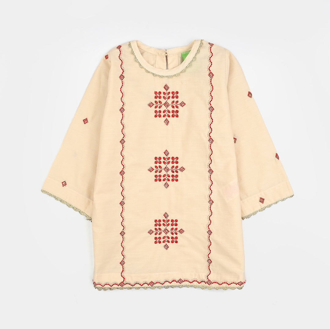 Infant Girls Cotton Poplin Emb 2Pcs Sehar-Cream