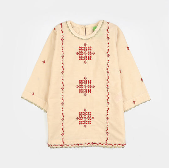 Infant Girls Cotton Poplin Emb 2Pcs Sehar-Cream