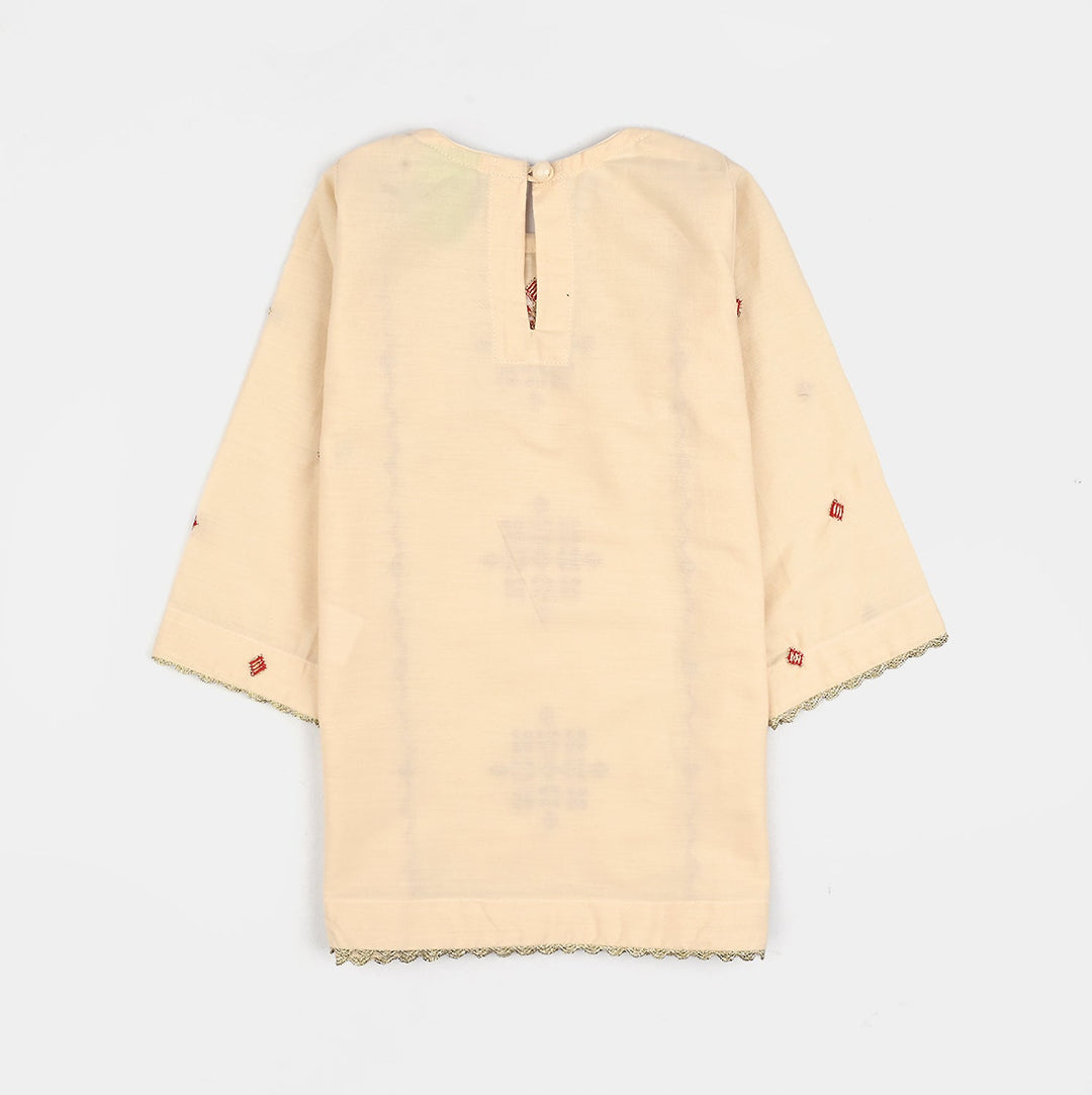 Infant Girls Cotton Poplin Emb 2Pcs Sehar-Cream