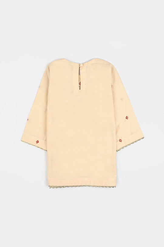 Infant Girls Cotton Poplin Emb 2Pcs Sehar-Cream