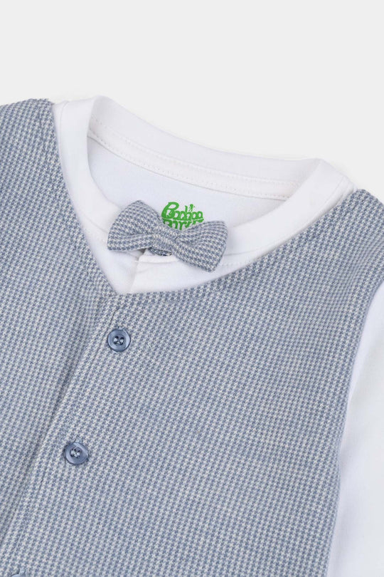 Infant Boys Cotton Interlock Romper Jacquard Coat Style-BLUE