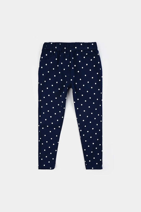 Girls Cotton Twill Jeggings Polka Dot-NAVY