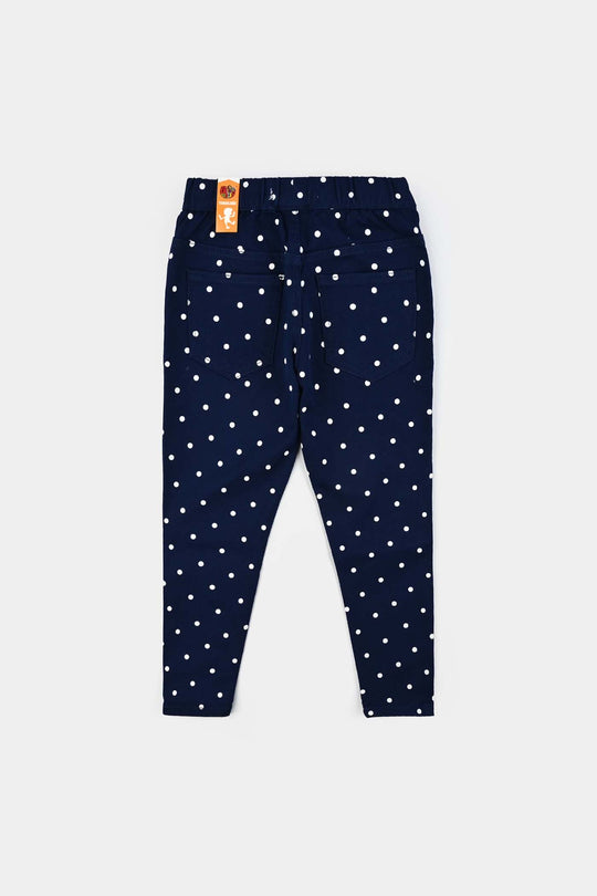 Girls Cotton Twill Jeggings Polka Dot-NAVY
