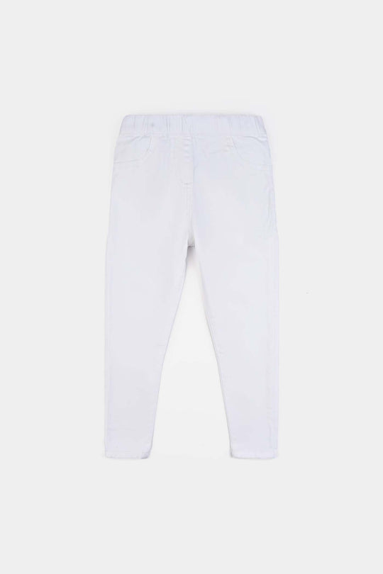 Girls Cotton Twill Jeggings Raw-White