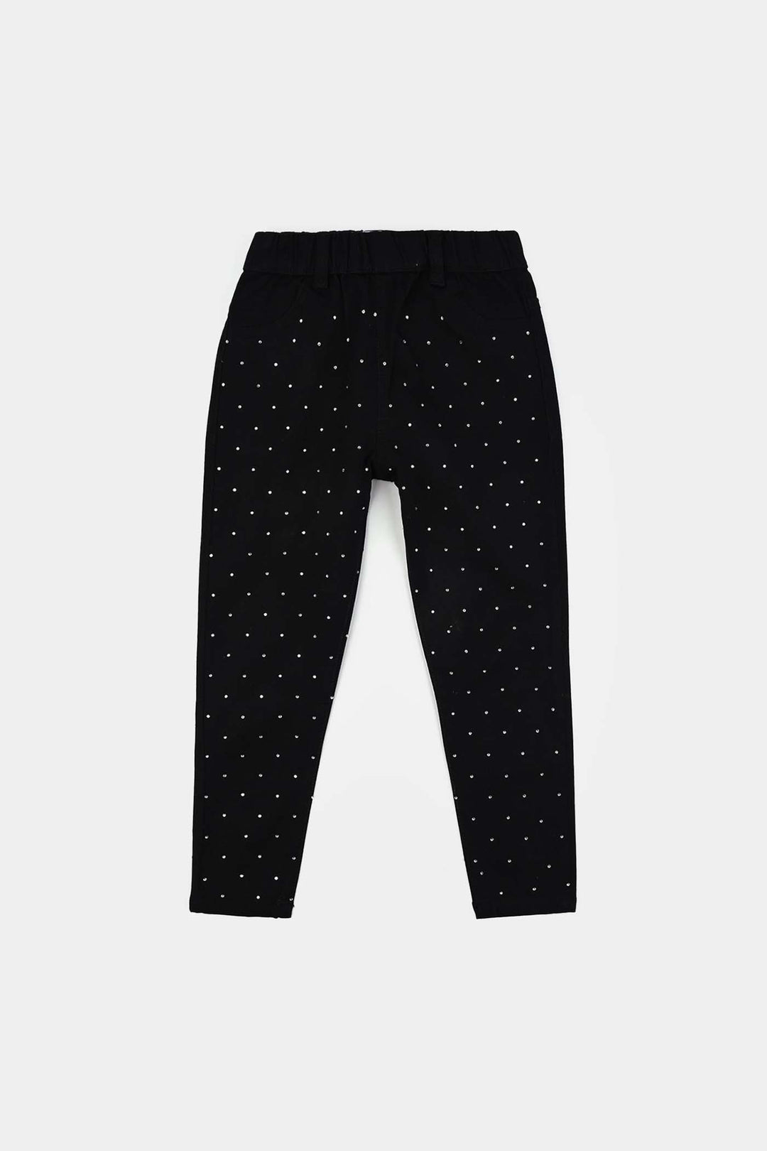 Girls Cotton Twill Jeggings Studs-BLACK