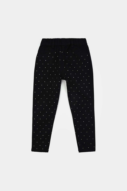 Girls Cotton Twill Jeggings Studs-BLACK