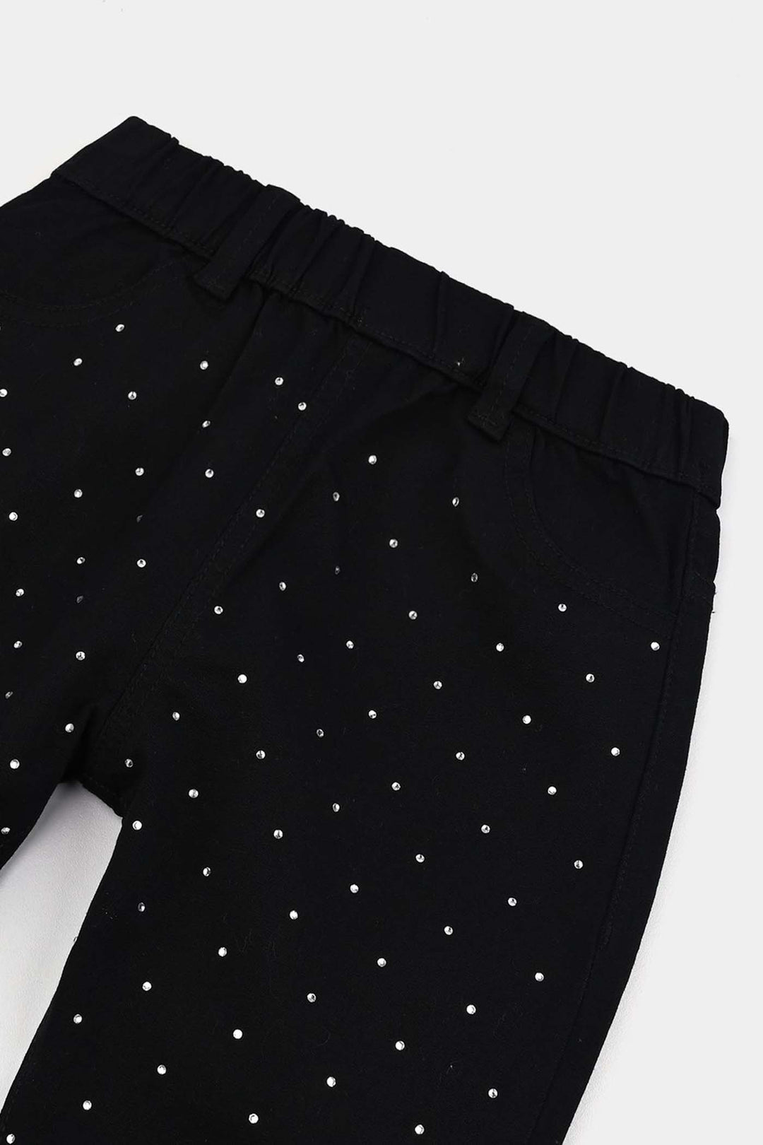 Girls Cotton Twill Jeggings Studs-BLACK