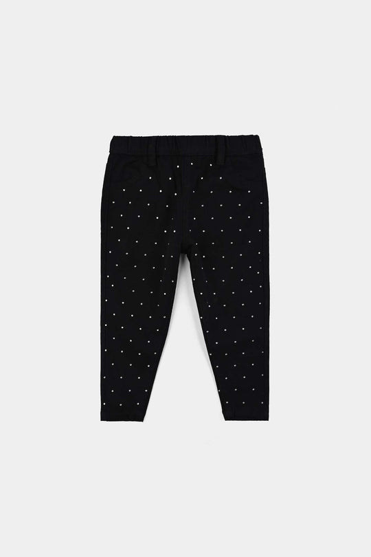 Infant Girls Cotton Twill Jeggings STUDS-BLACK