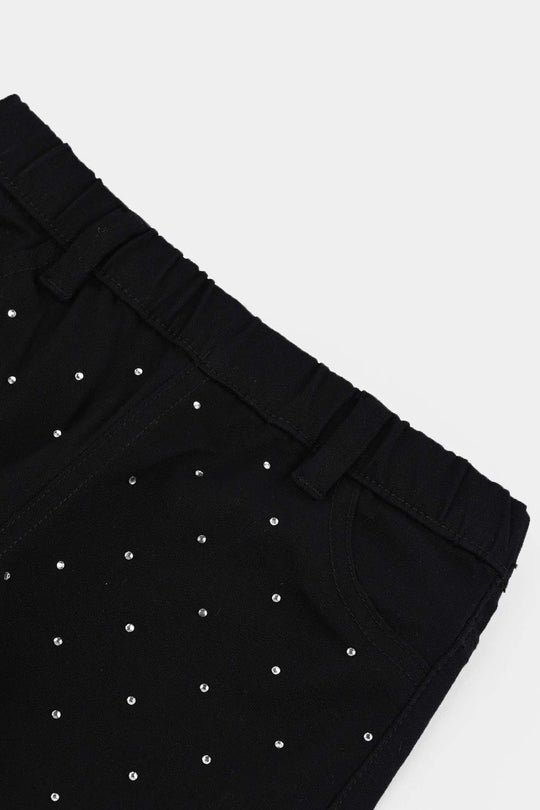 Infant Girls Cotton Twill Jeggings STUDS-BLACK