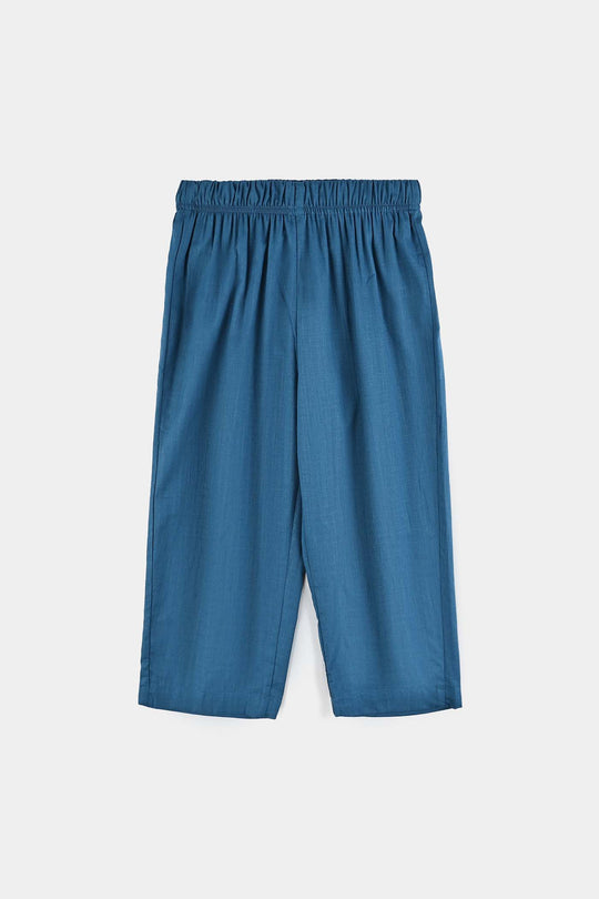 Boys Cotton Slub 3Piece Suit (Puff Motif)-Teal