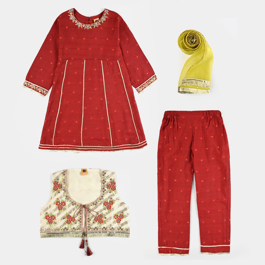 Girls Jacquard 4Pcs - Red