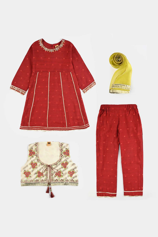 Girls Jacquard 4Pcs - Red