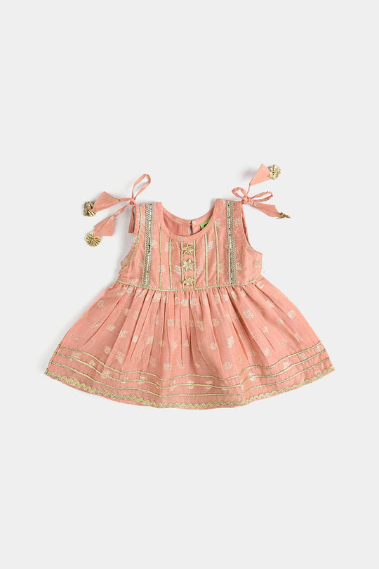 Infant Girls Jacquard Fancy 2Pcs (Mahtabi) - Peach