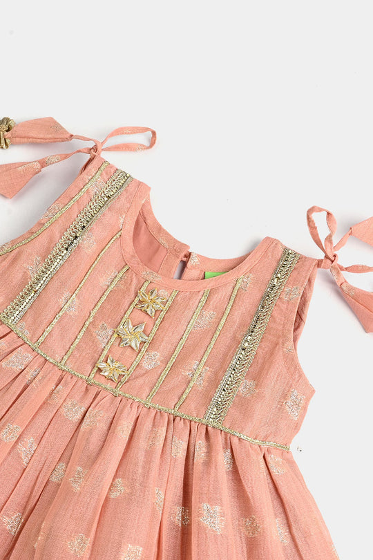 Infant Girls Jacquard Fancy 2Pcs (Mahtabi) - Peach