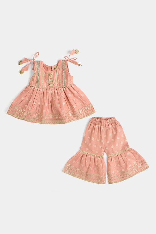 Infant Girls Jacquard Fancy 2Pcs (Mahtabi) - Peach