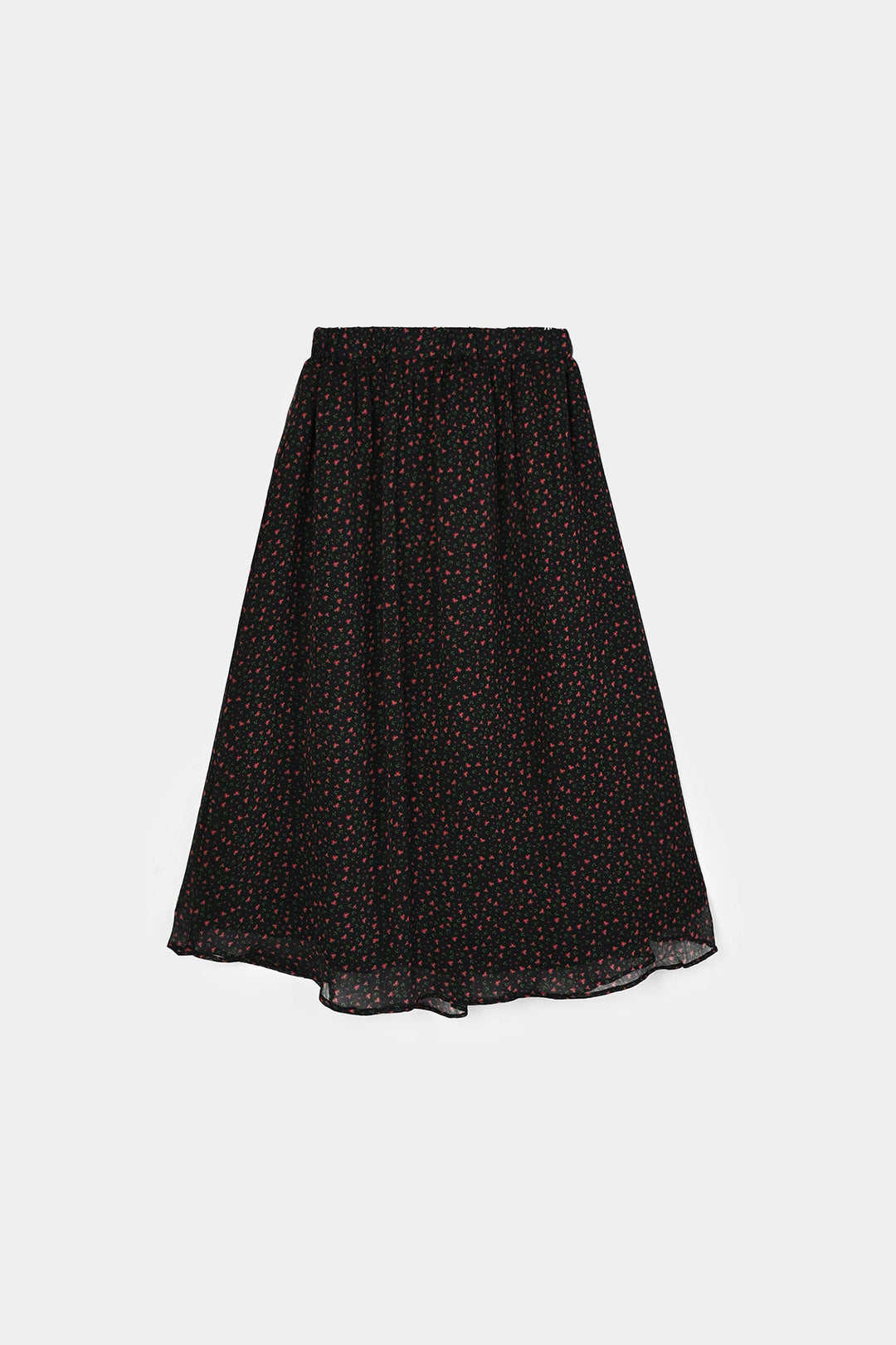 Girls Chiffon Long Skirt Tiny Flower - Black