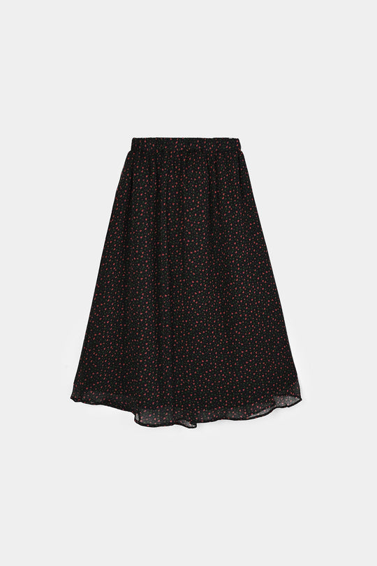 Girls Chiffon Long Skirt Tiny Flower - Black