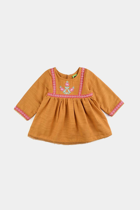 Infant Girls Slub Jersey Emb 2Pcs Zoha-Mustard
