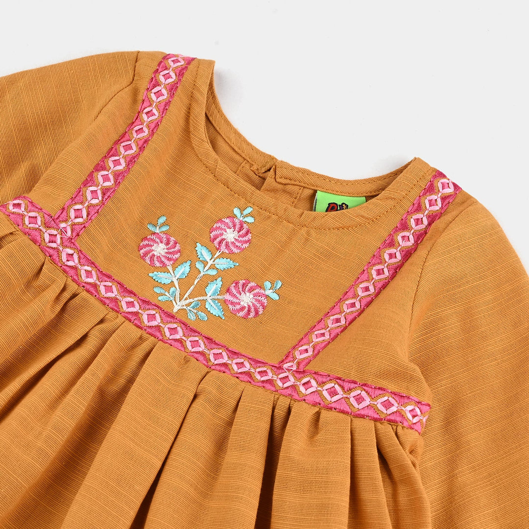 Infant Girls Slub Jersey Emb 2Pcs Zoha-Mustard