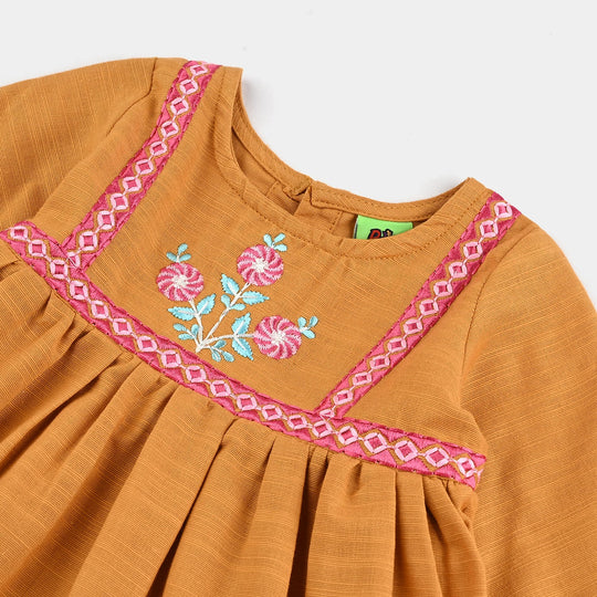 Infant Girls Slub Jersey Emb 2Pcs Zoha-Mustard