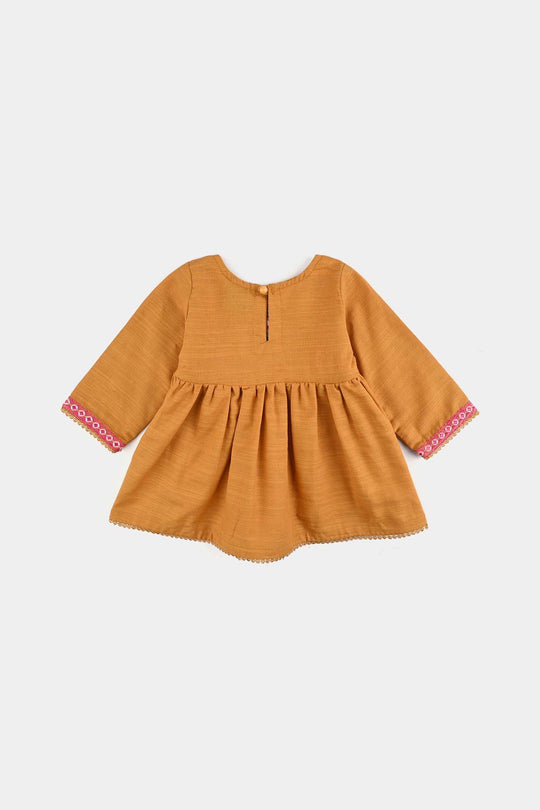 Infant Girls Slub Jersey Emb 2Pcs Zoha-Mustard