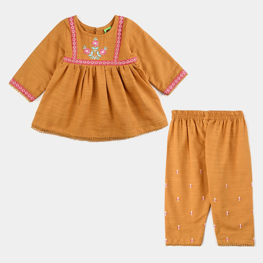 Infant Girls Slub Jersey Emb 2Pcs Zoha-Mustard