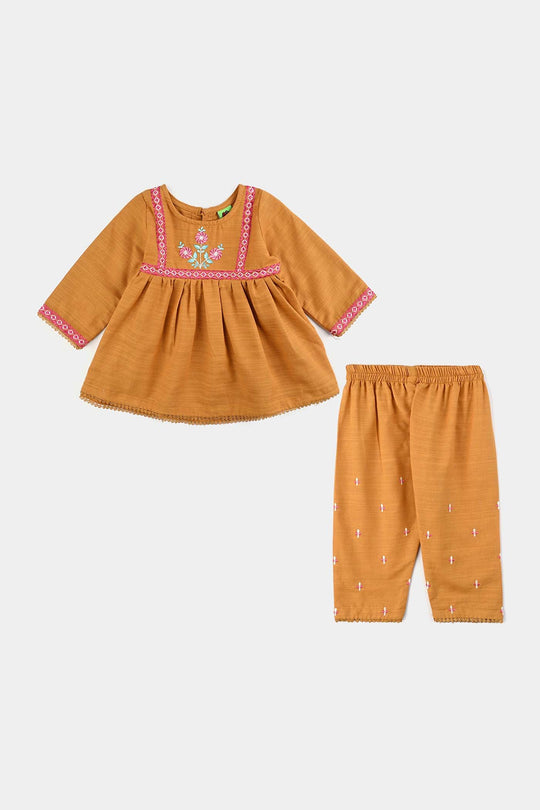 Infant Girls Slub Jersey Emb 2Pcs Zoha-Mustard