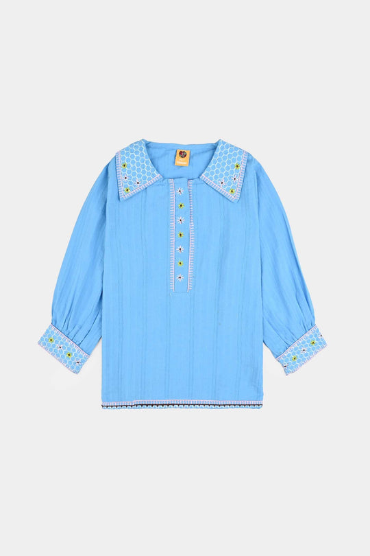 Girls Cotton Emb Top Fantasy-LT.Blue