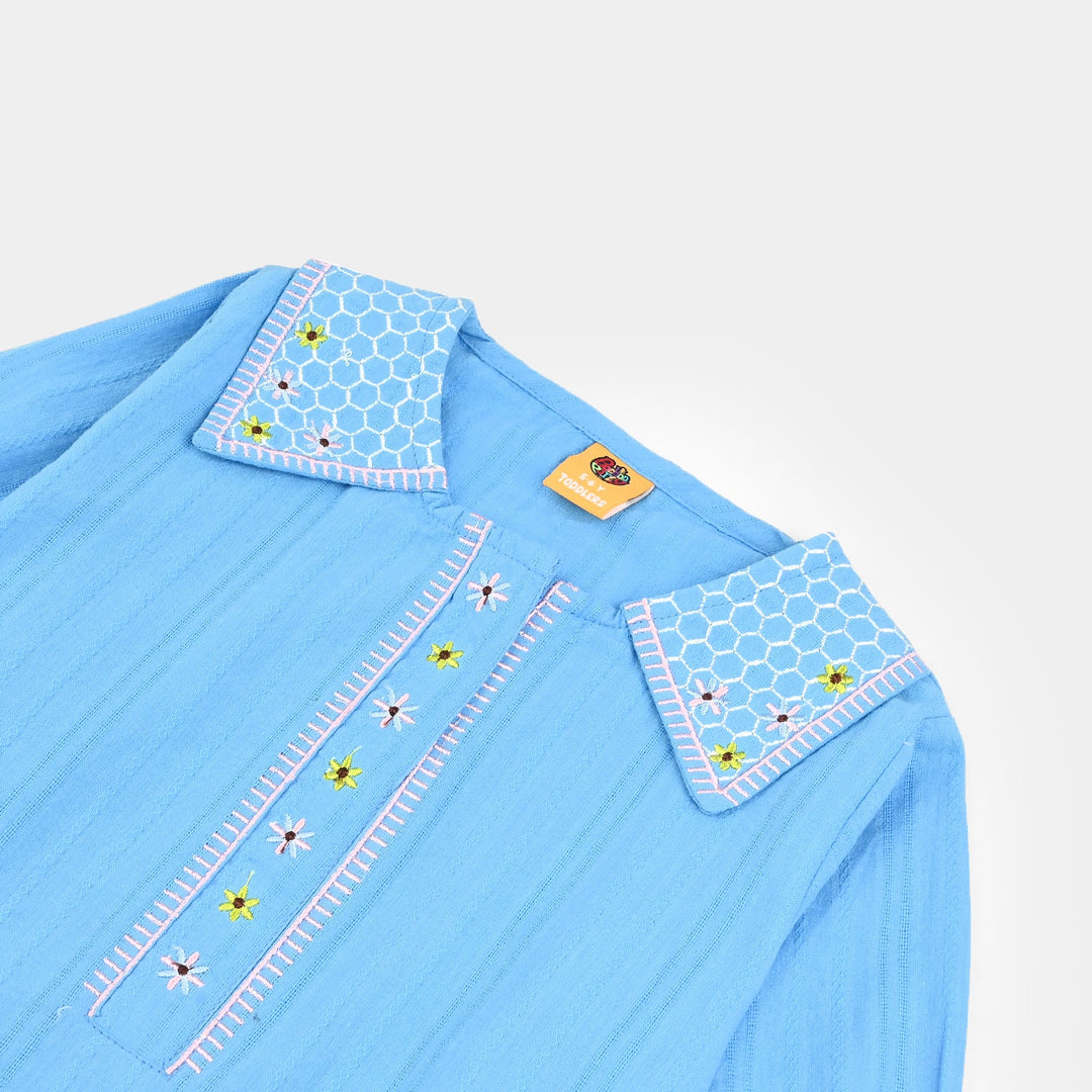 Girls Cotton Emb Top Fantasy-LT.Blue