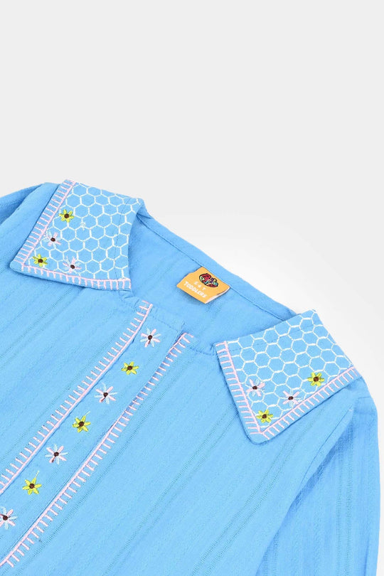 Girls Cotton Emb Top Fantasy-LT.Blue