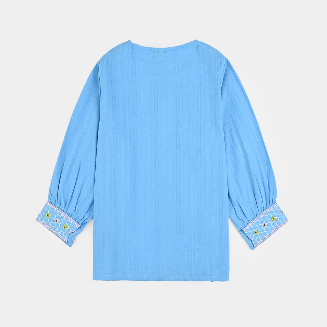 Girls Cotton Emb Top Fantasy-LT.Blue