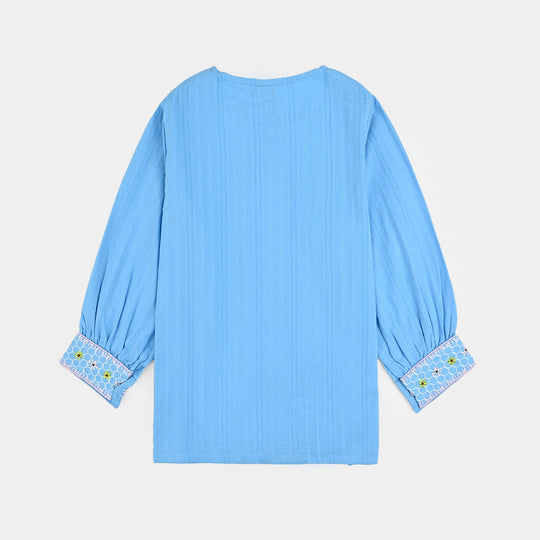 Girls Cotton Emb Top Fantasy-LT.Blue