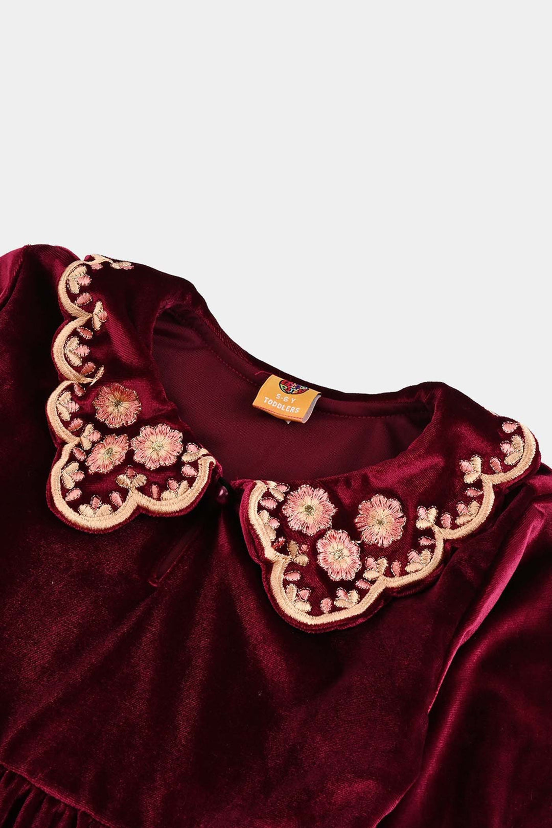 Girls Velvet Emb Top - Maroon