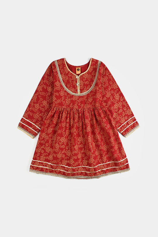 Girls Raw Silk 4PCs - Red