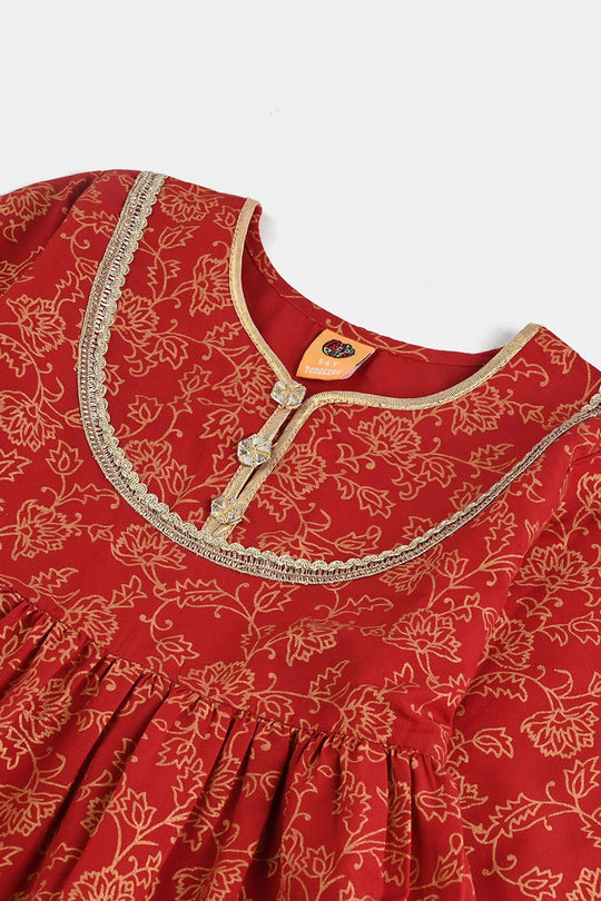 Girls Raw Silk 4PCs - Red