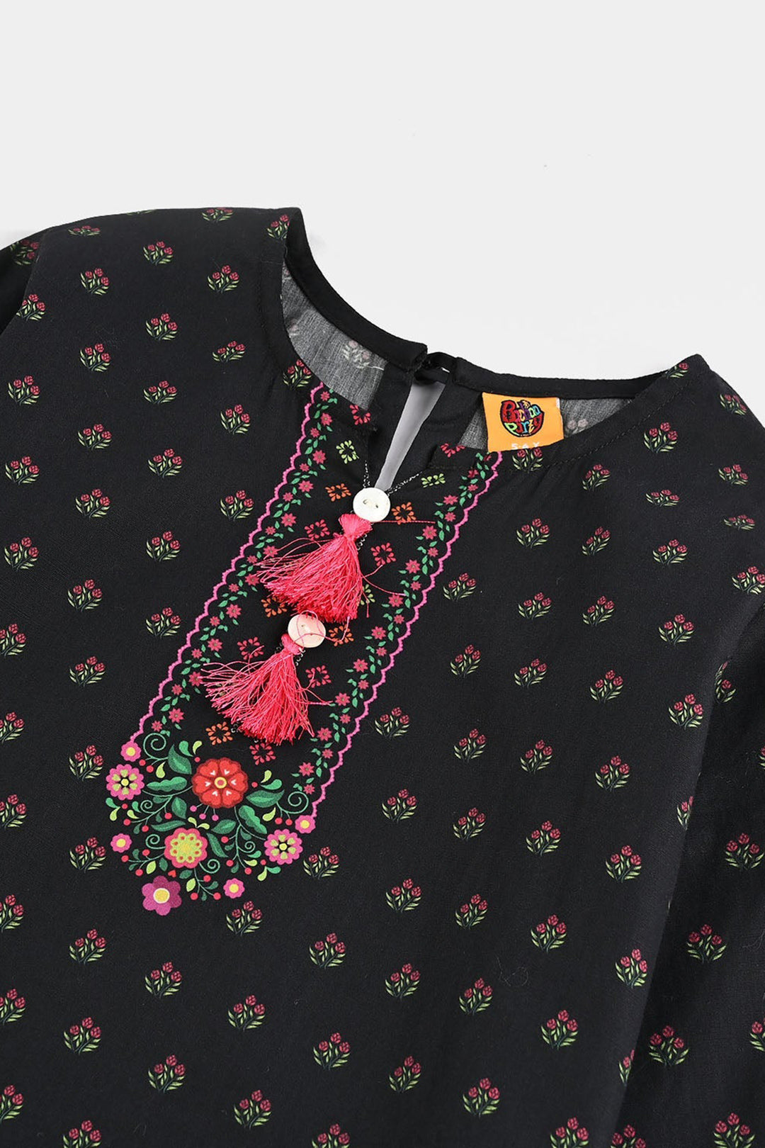 Girls Cotton Printed Kurti - Black