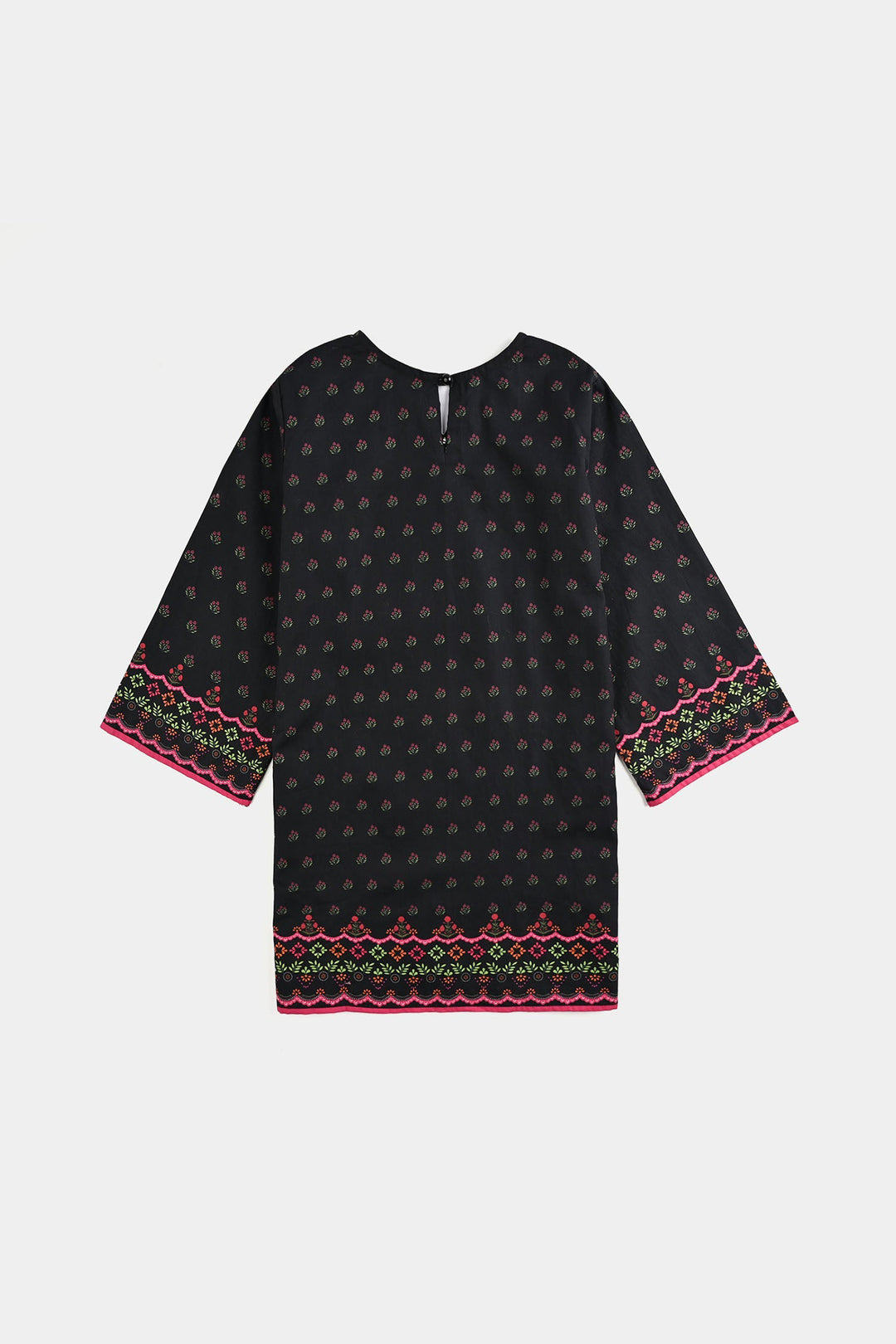 Girls Cotton Printed Kurti - Black